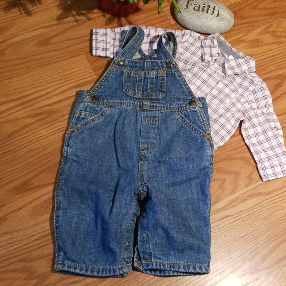 Overall an button up shirt 3mo